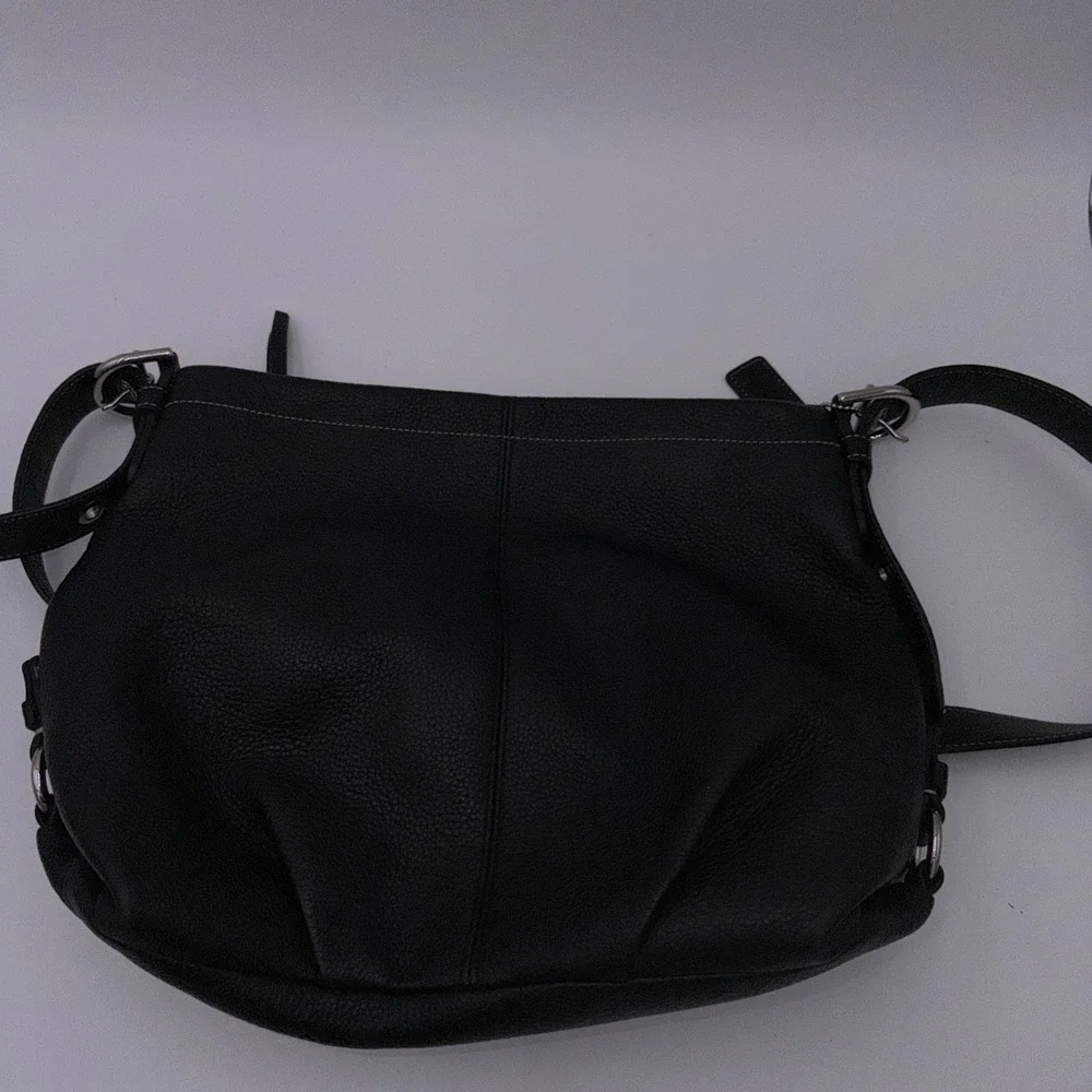 COACH Black Pebble Leather Duffle Crossbody Shoulder Purse Bag F15064 Medium-Lrg - Picture 5 of 16